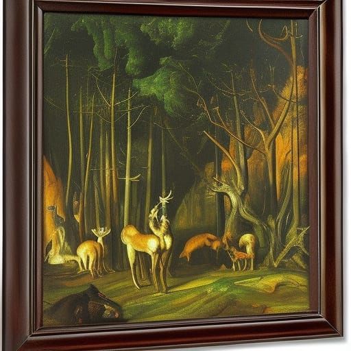 Monstrous Birth in Dark Forest, Baroque Painting Style