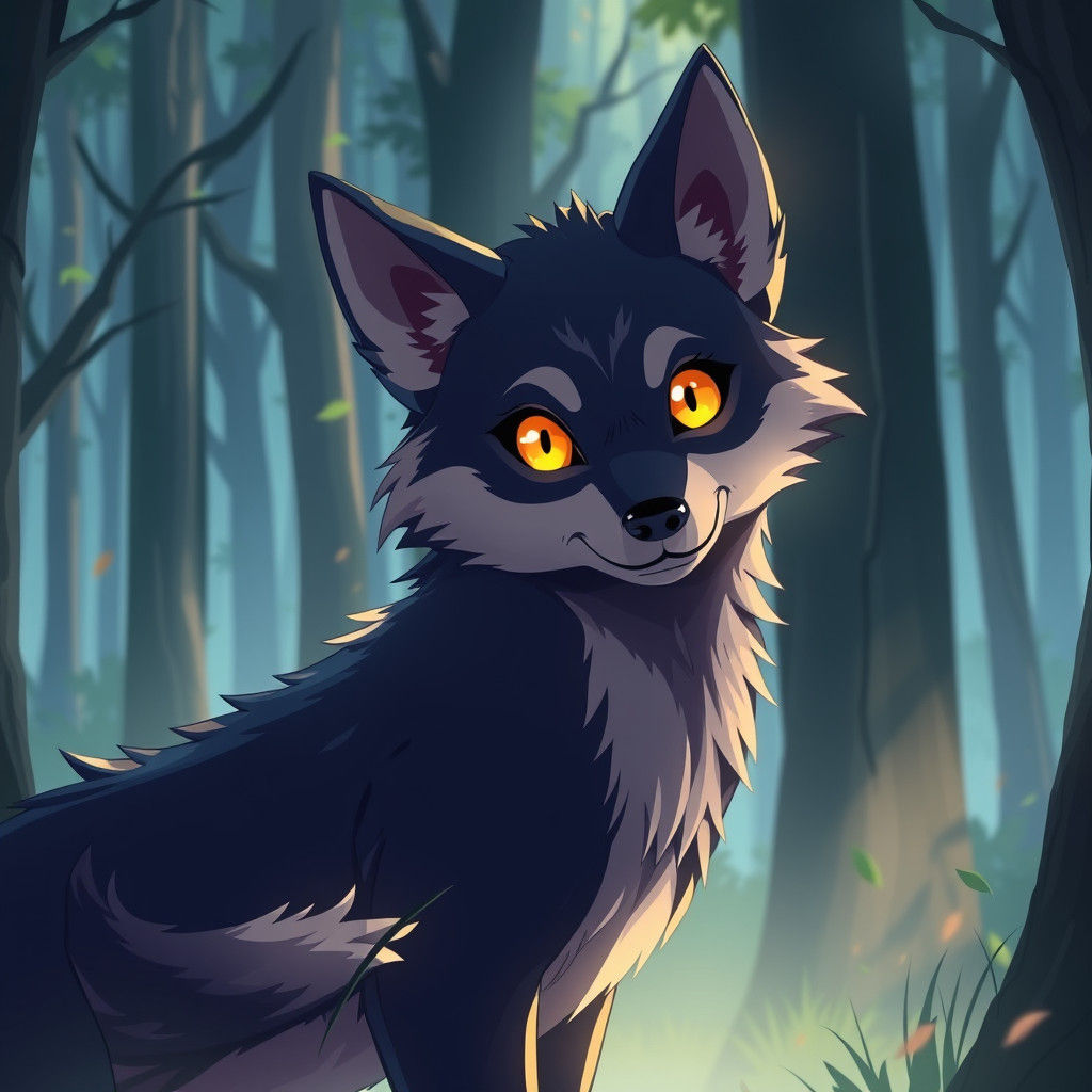Navy Wolf with Golden Eyes in Anime Style