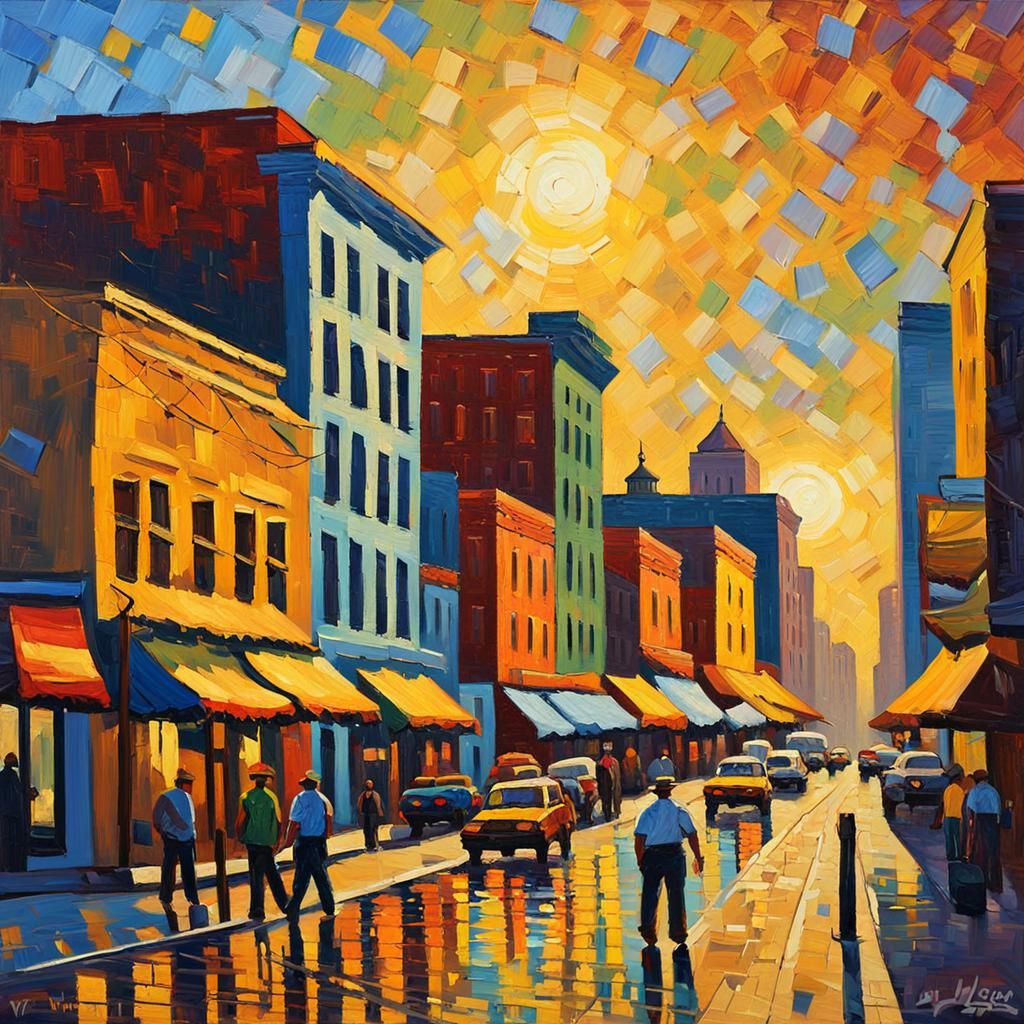 Memphis Cityscape in Neo-Impressionist Oil Painting
