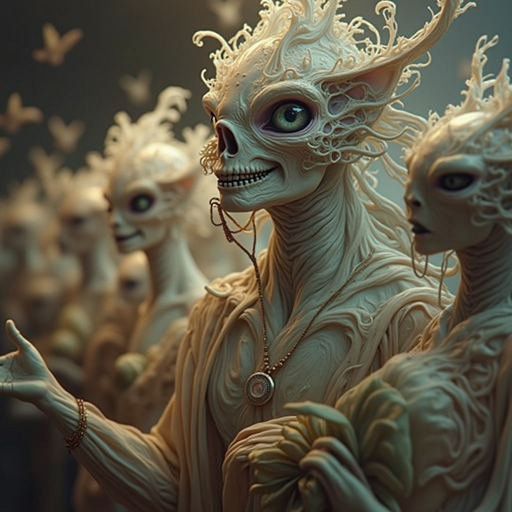 Exotic Gathering: Hyperrealistic Portrait in Sumptuous Suite