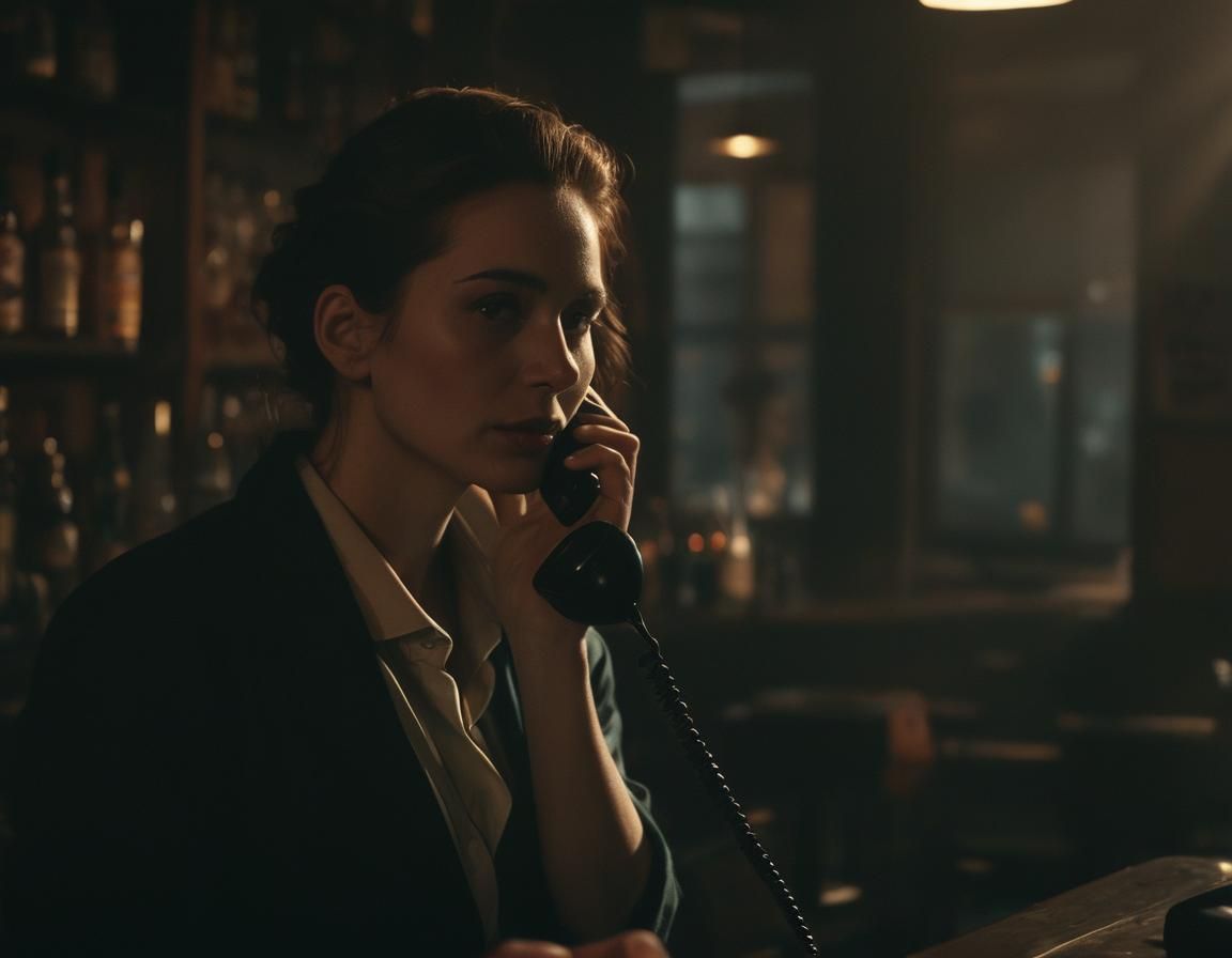 Neo-Noir Portrait in Smoky Bar with Golden Light