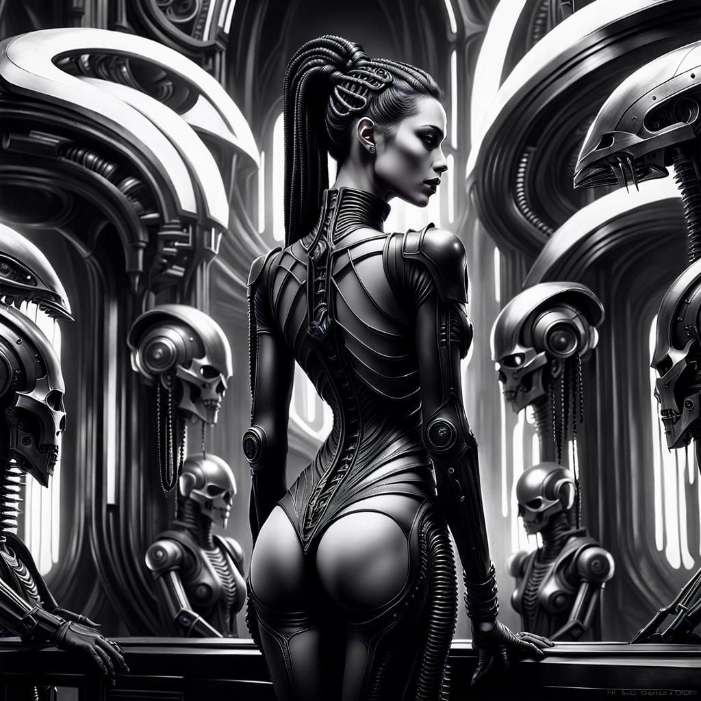 Gothic Cyberpunk Female Portrait in Giger Style