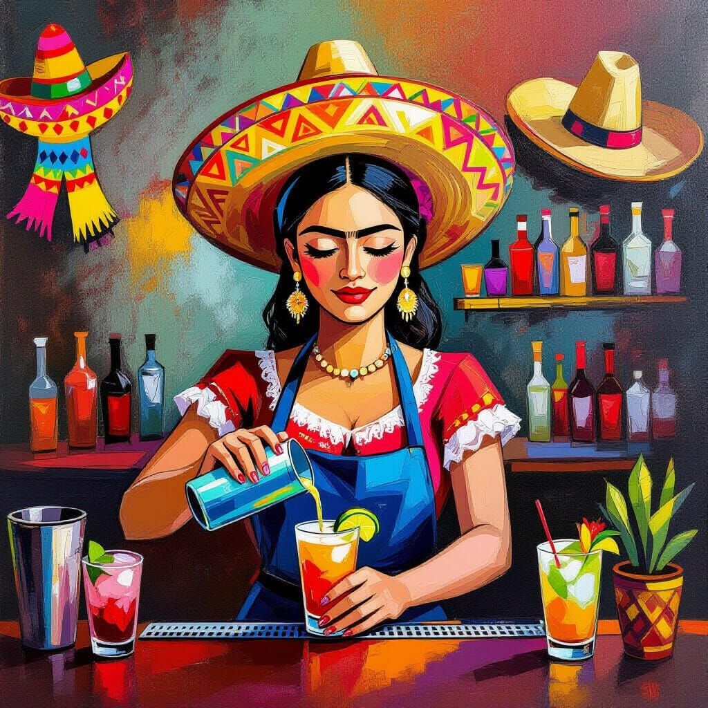 Latin Bartender in Vibrant Mexican Pub