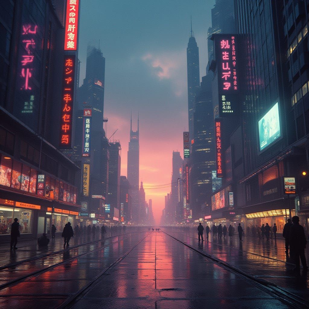 Psychedelic Album Cover: Futuristic Cityscape in Cyberpunk S...