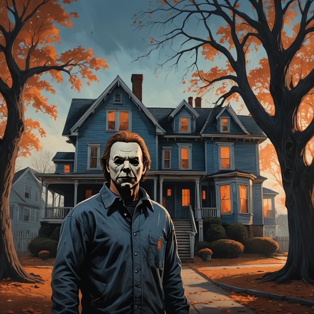 Michael Myers Outside Amityville House in Horror Art