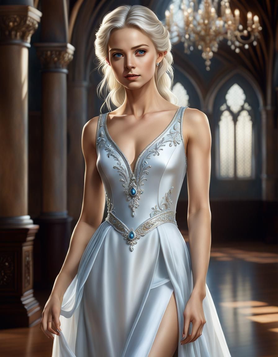 Elegant Woman in White Dress: Hyperdetailed Digital Art