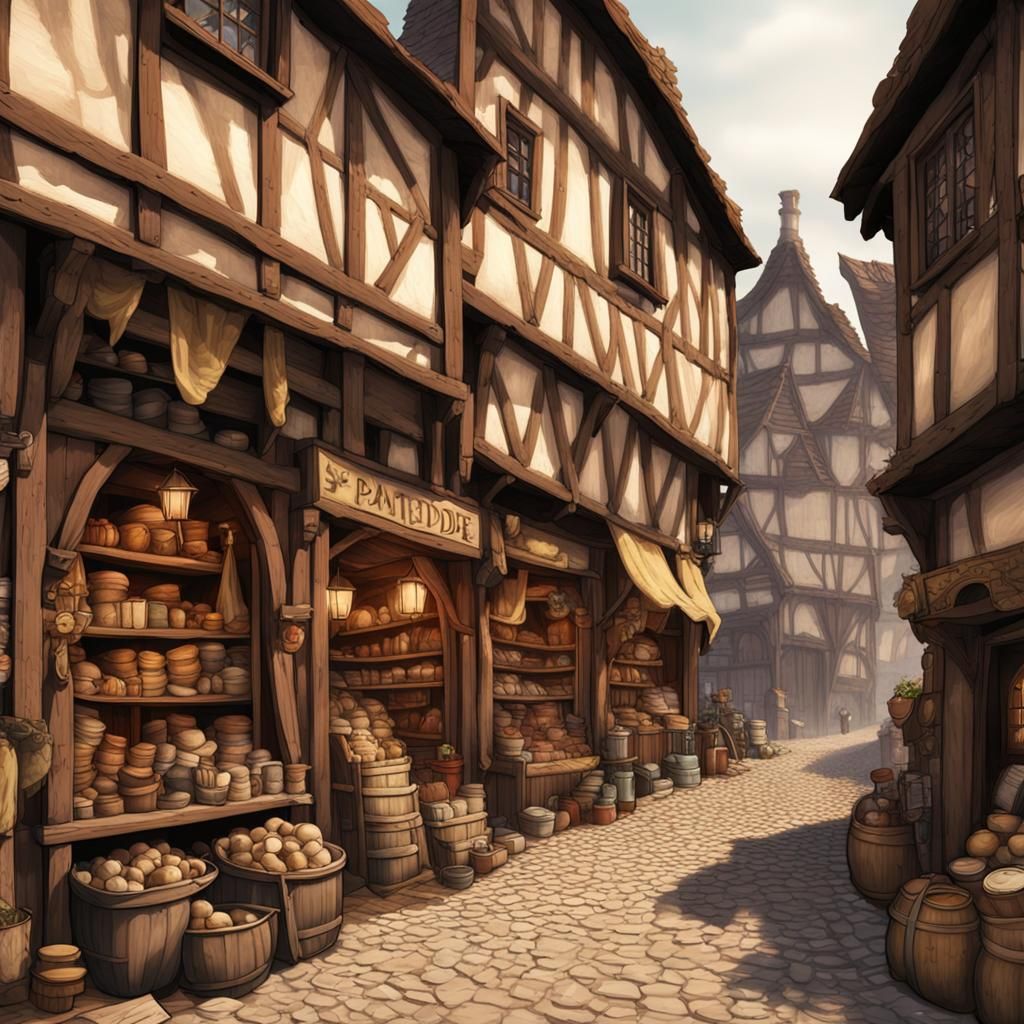 Medieval Storefronts on Dirt Road in Pathfinder Style