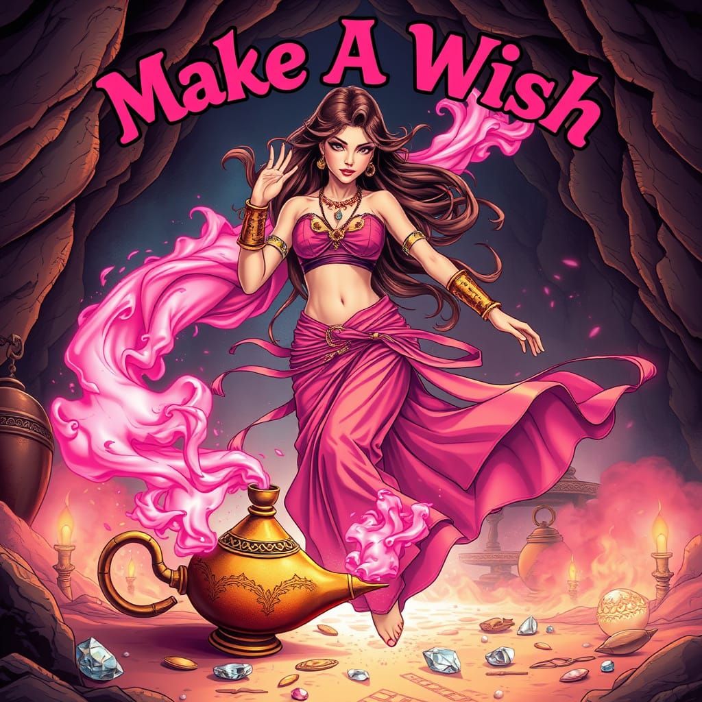 Mystical Genie Unleashes Treasure in Vibrant Comic Book Styl...