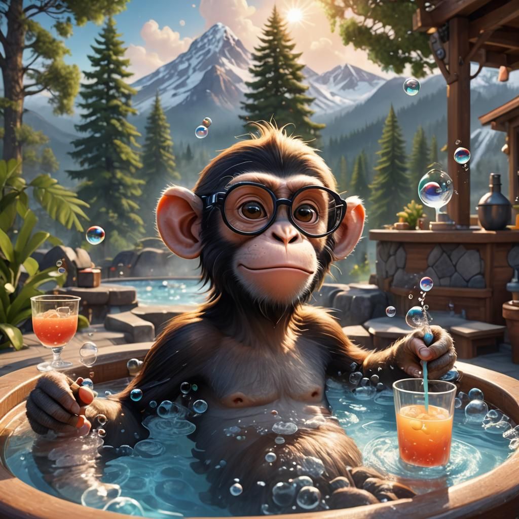 Monkey in Hot Tub with Wayfarer Glasses