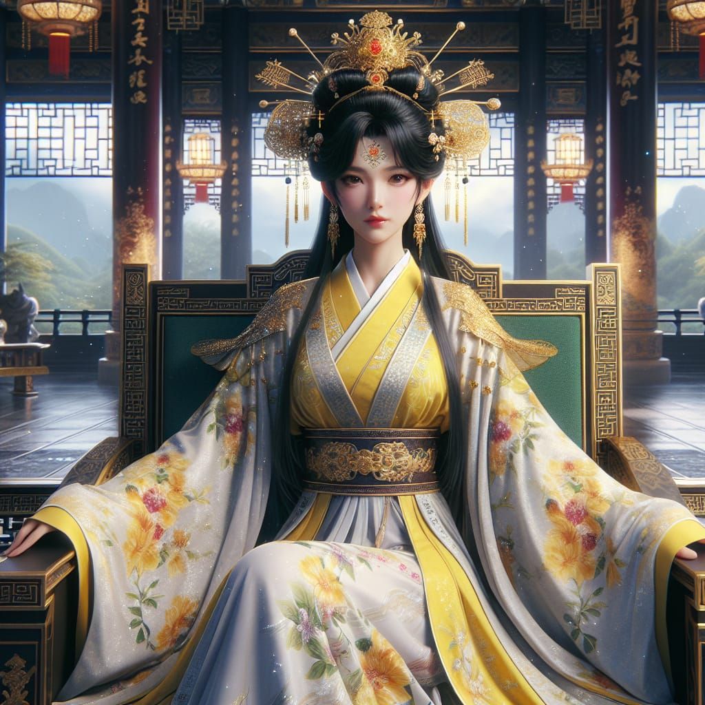 Elegant Chinese Queen of the Earth Goddess in Ancient Palace...