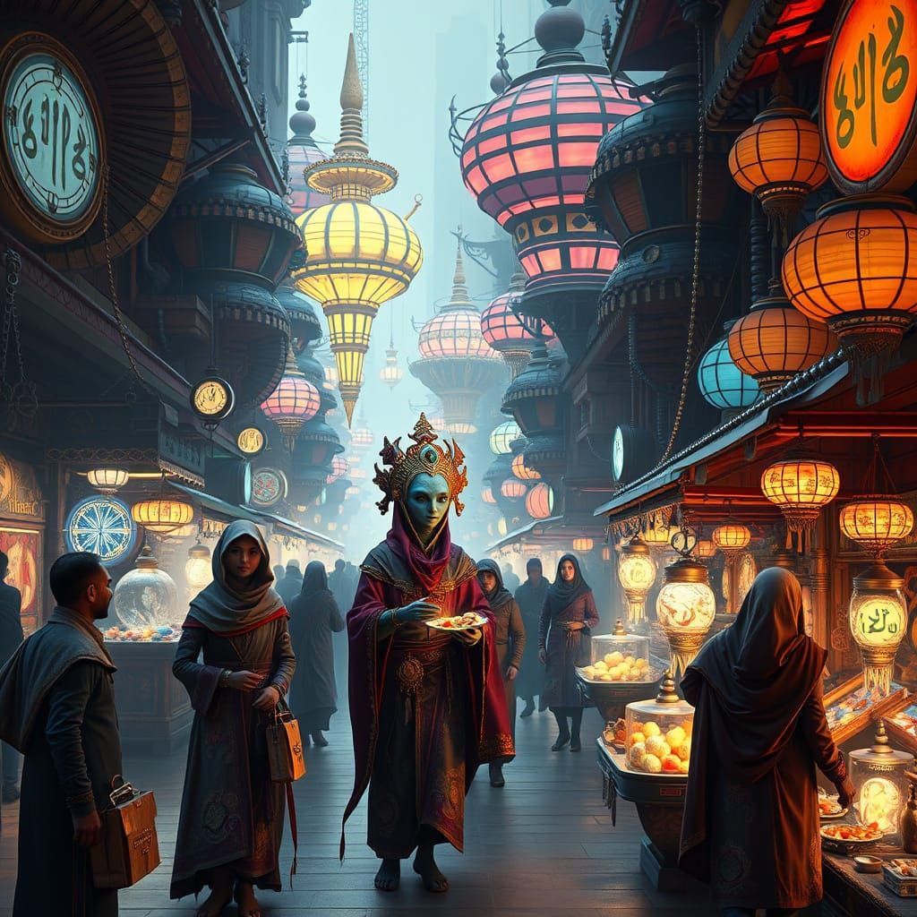 Alien Merchants in a Floating Zero-Gravity Bazaar