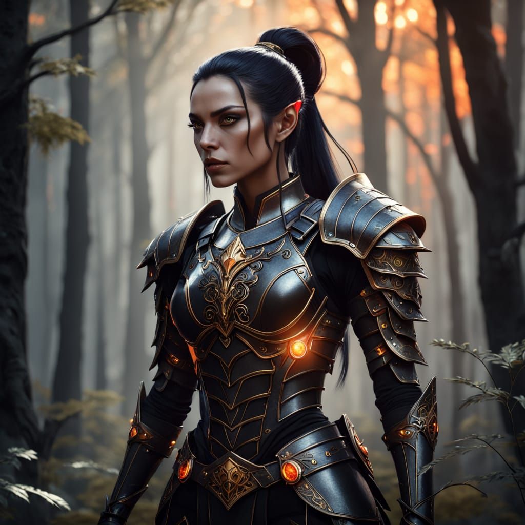 Dark Elf Warrior in Mystical Forest: Fantasy Art