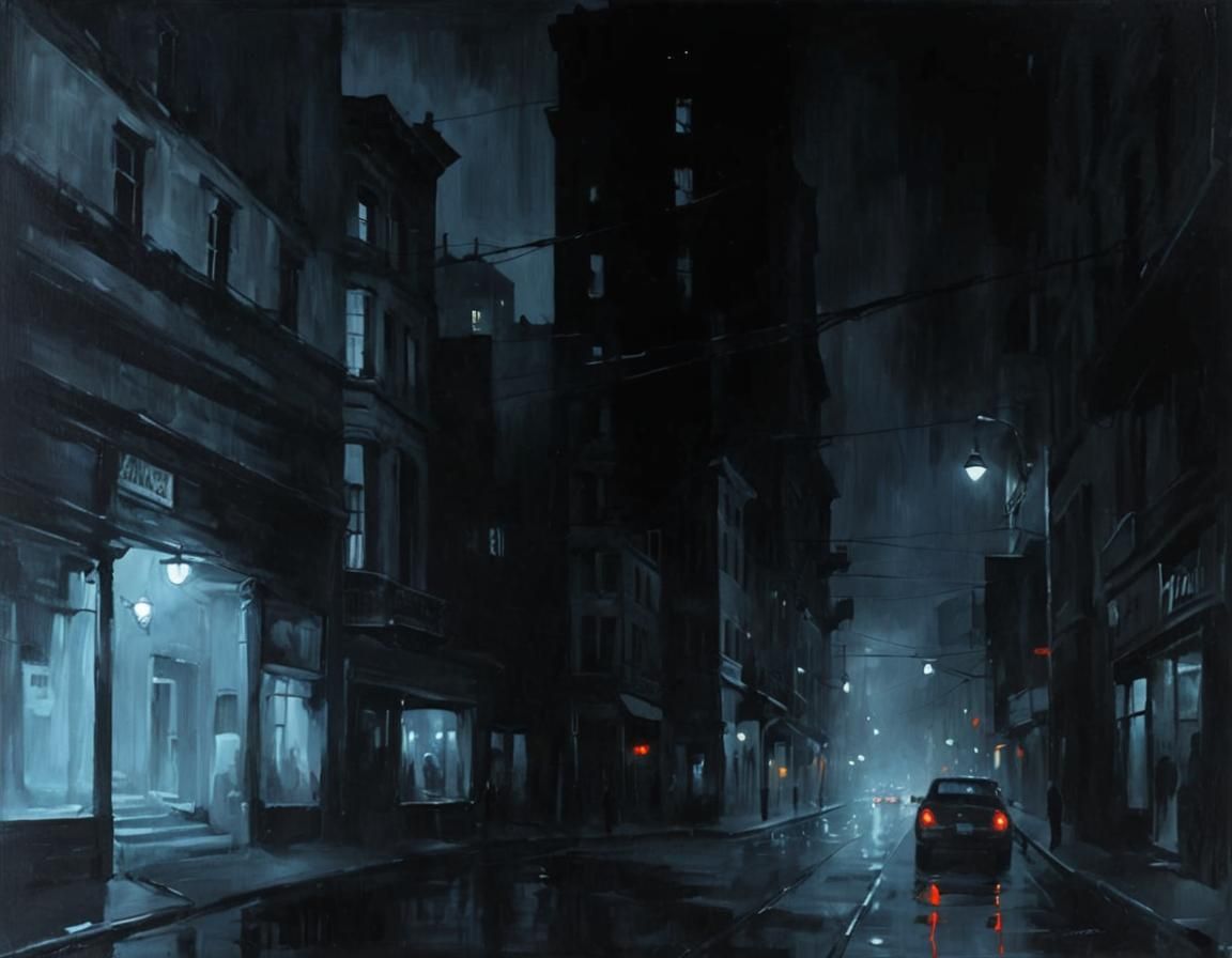 Noir Night Street Scene Painting