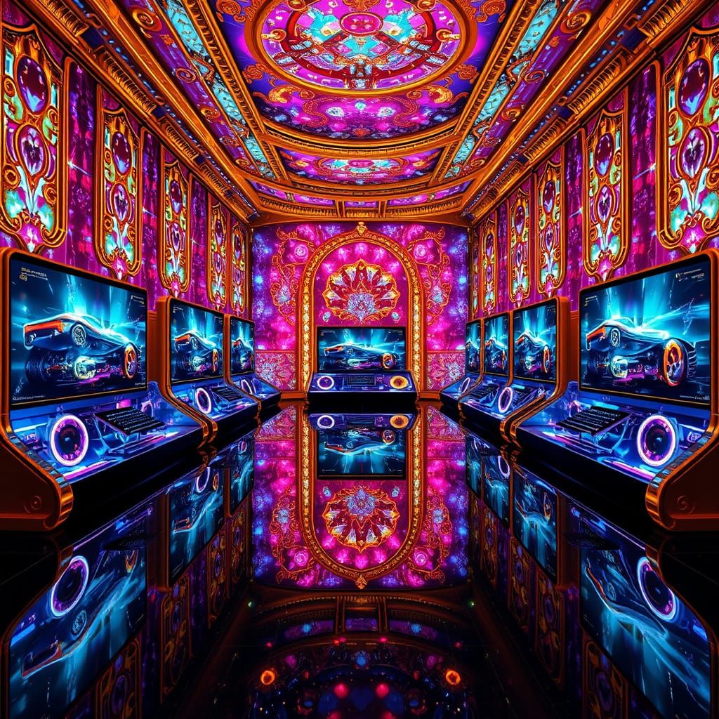 Luxurious Futuristic Chamber of Concept Cars in Anime Style