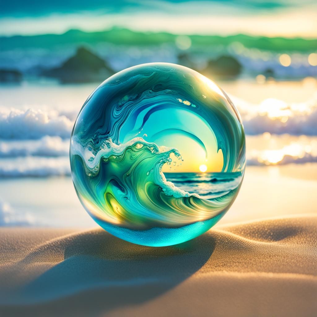 Ocean Waves Captured Inside Glass Marble