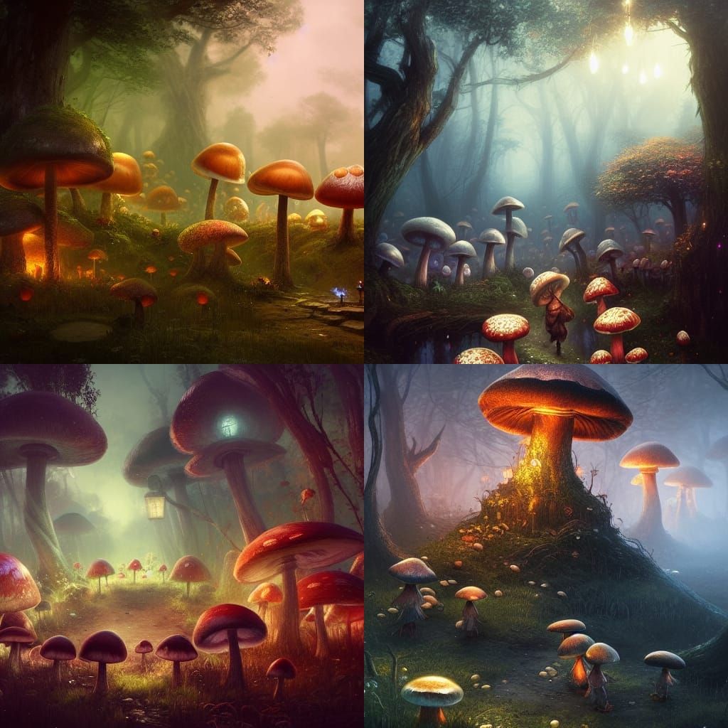 Fairies in Mushroom Village: Dark Fantasy Concept Art