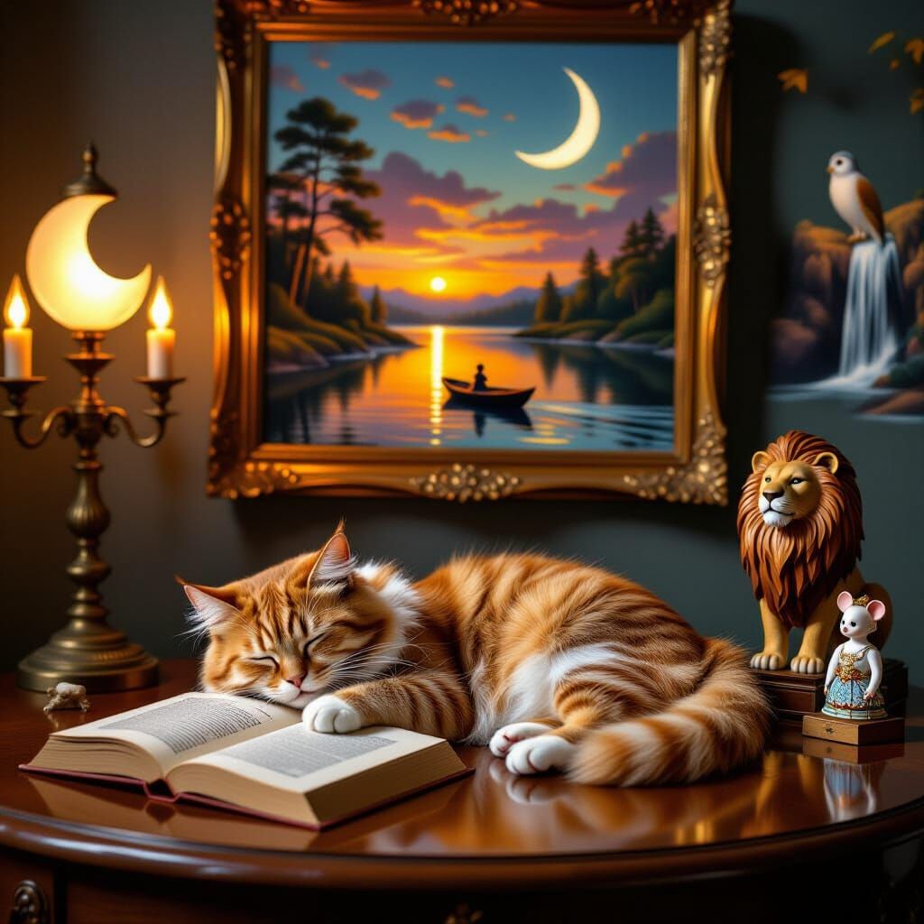 Cozy Cat Nap Among Tiny Treasures