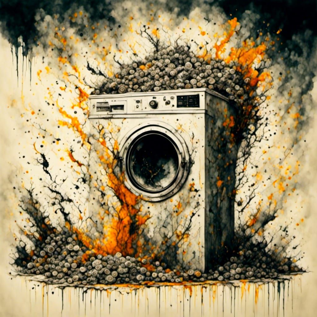 Moebius-Inspired Surreal Coin Laundry Room in Oil Painting S...