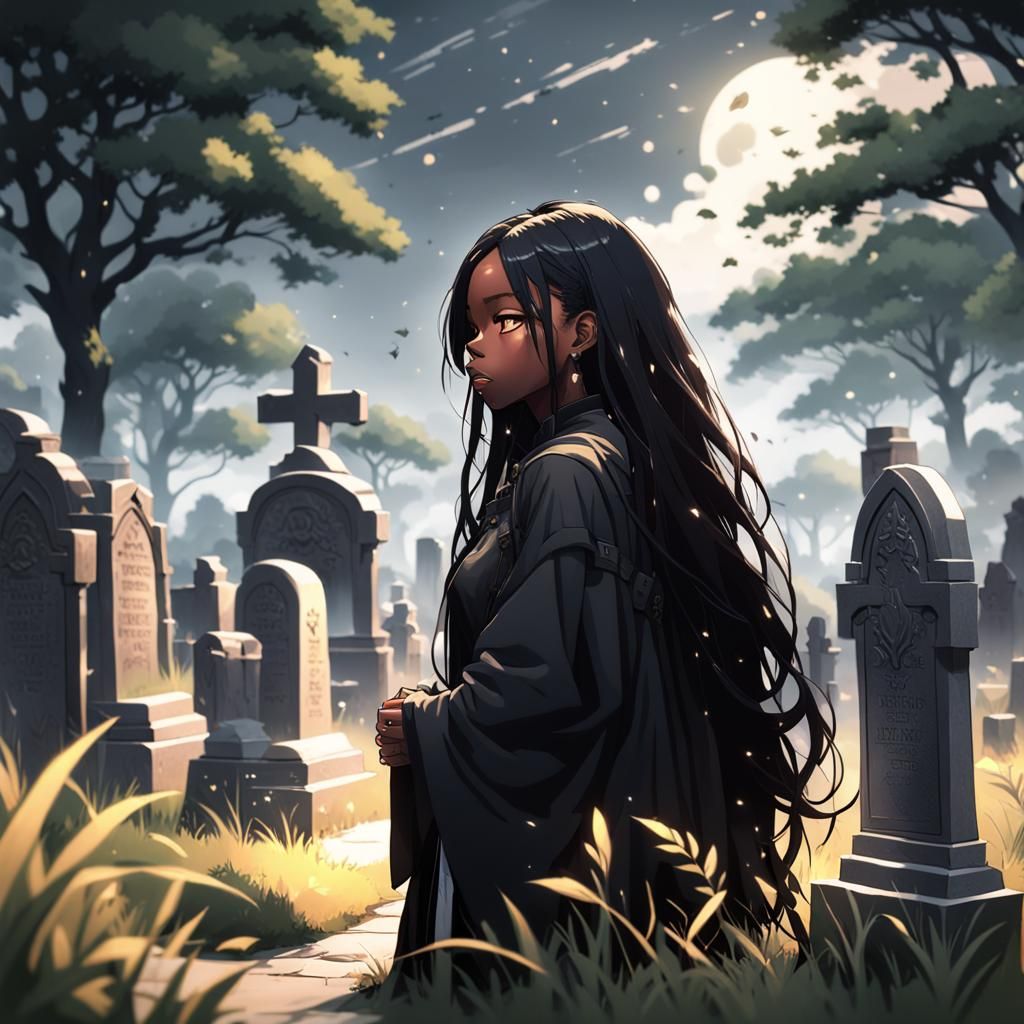 Grief: African American Woman Mourning in Anime Style