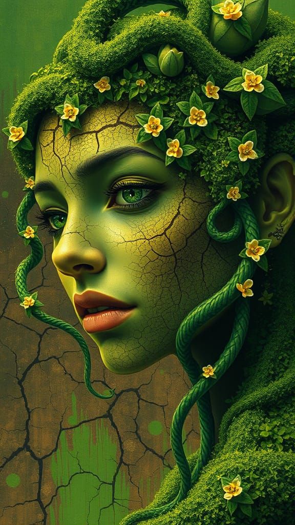 Mystical Plant Goddess in Whimsical Surrealist Style