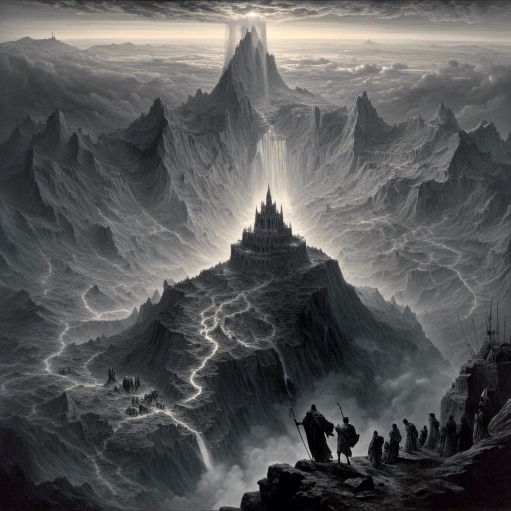 Mount Olympus at Dawn: Horror Art Style