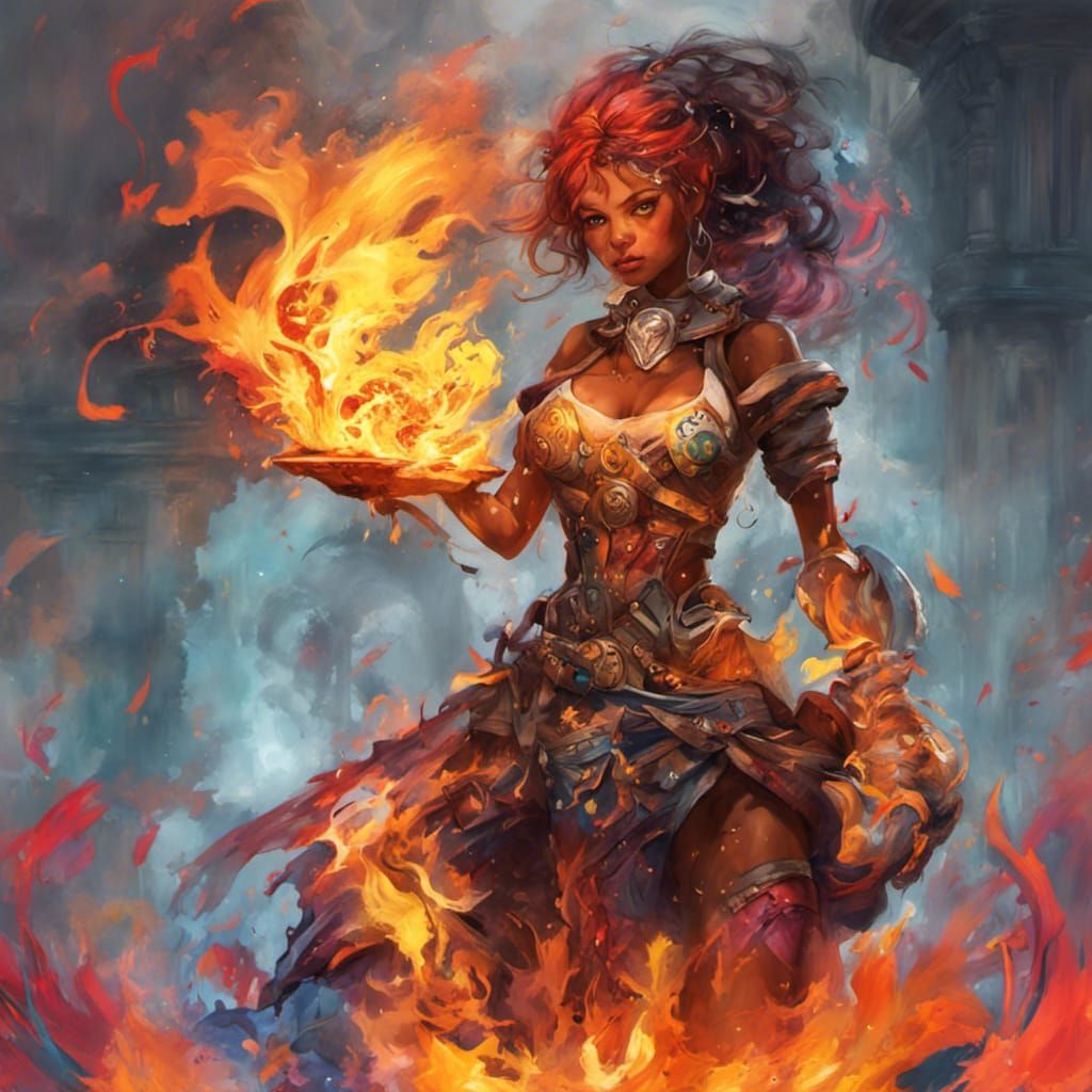 Guild Wars Elementist with Fire Magic in Graffiti Style