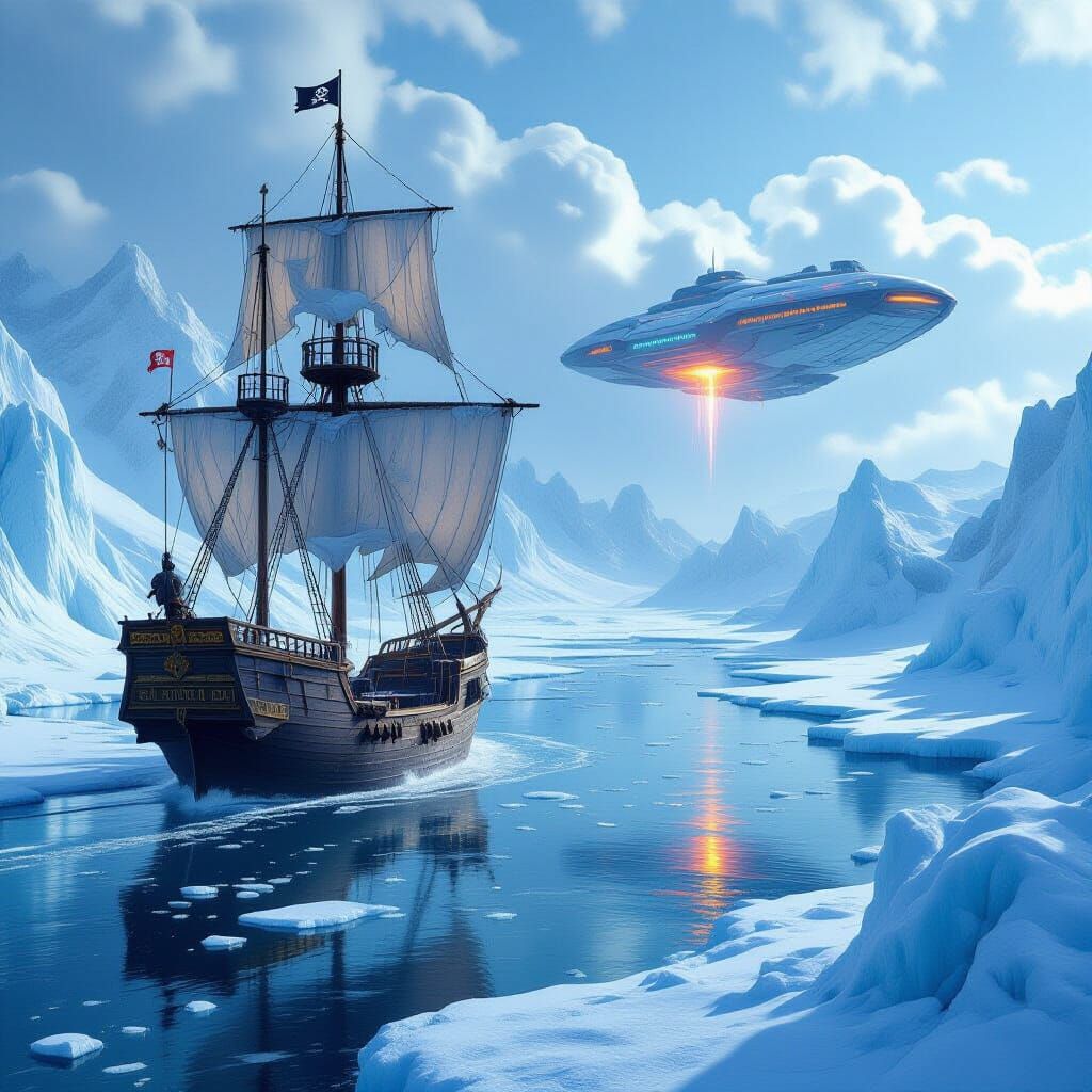 Pirate Ship vs Futuristic Vessel in Arctic Duel