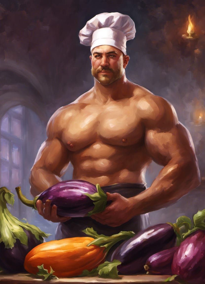 Epic Fantasy Chef with Eggplant, Digital Art