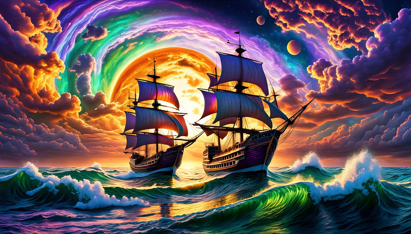 Surreal Spanish Galleon Sails Through Celestial Sea