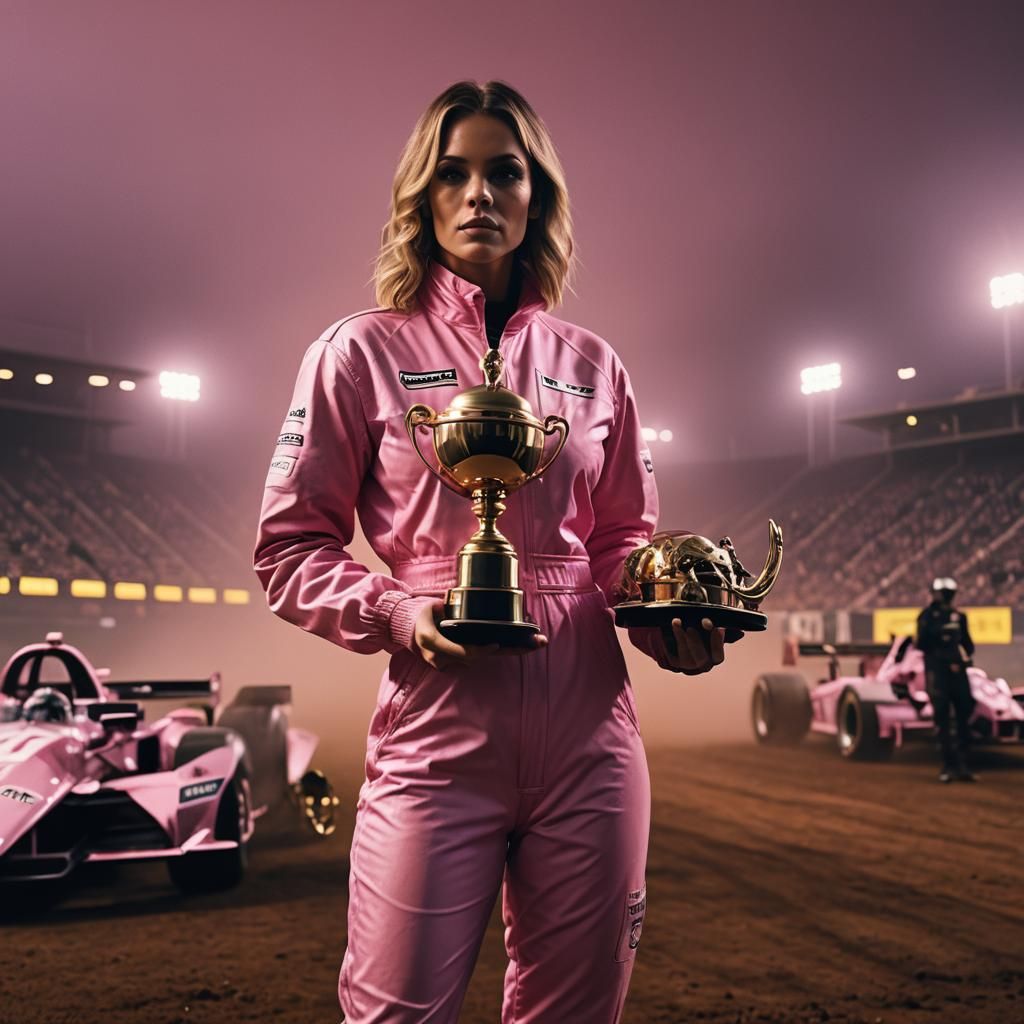 Playboy Model in Pink Racing Suit, Digital Art