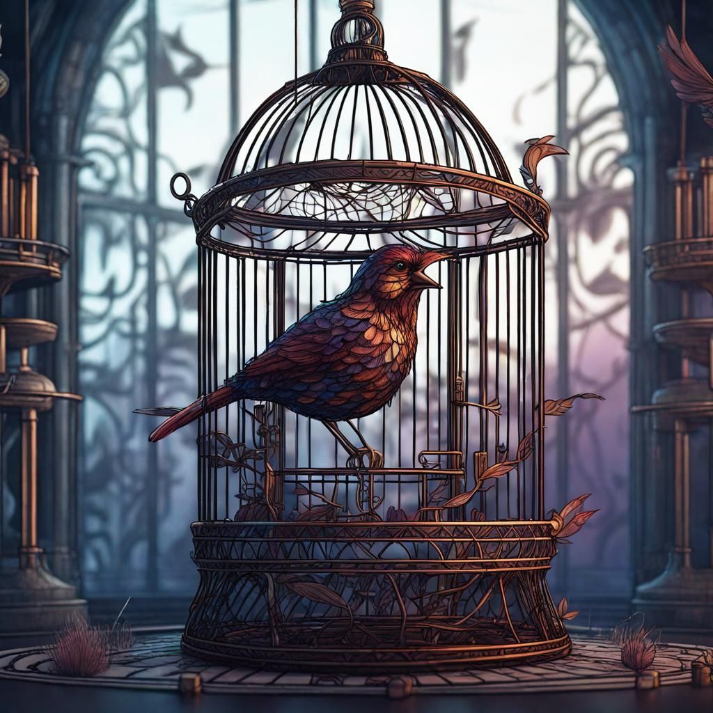 Detailed Doodle of a Modern Bird Cage