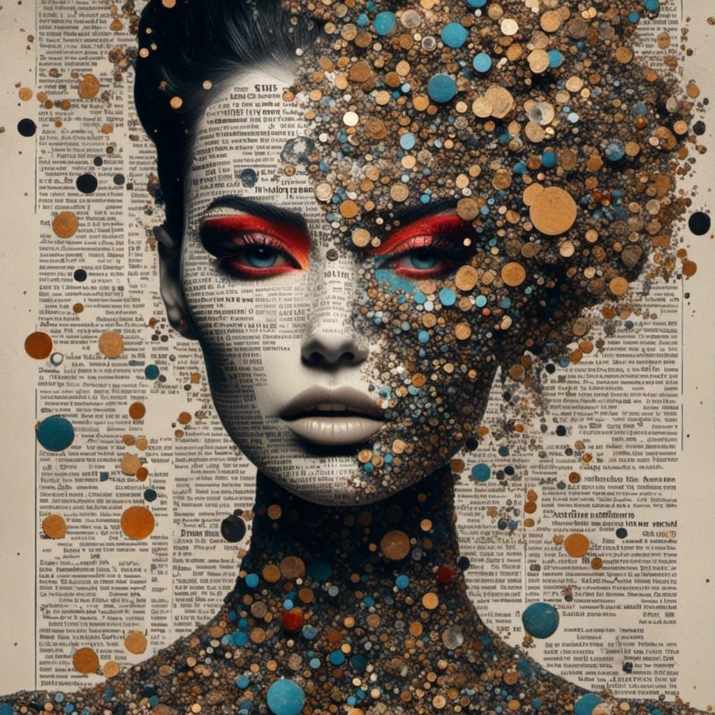 Woman's Portrait with Newspaper and Galactic Dust Textures