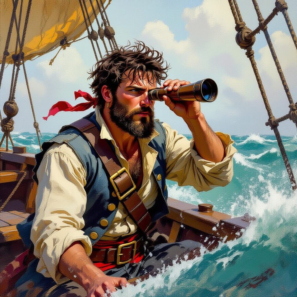 Pirate Woman Disguised as Man on Stormy Seas