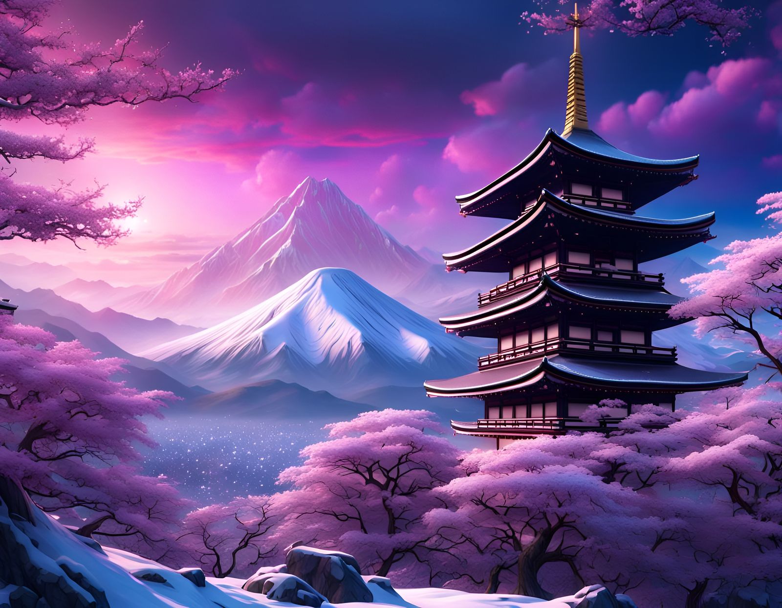 Japanese Temple Under Cosmic Sky: Digital Matte Painting