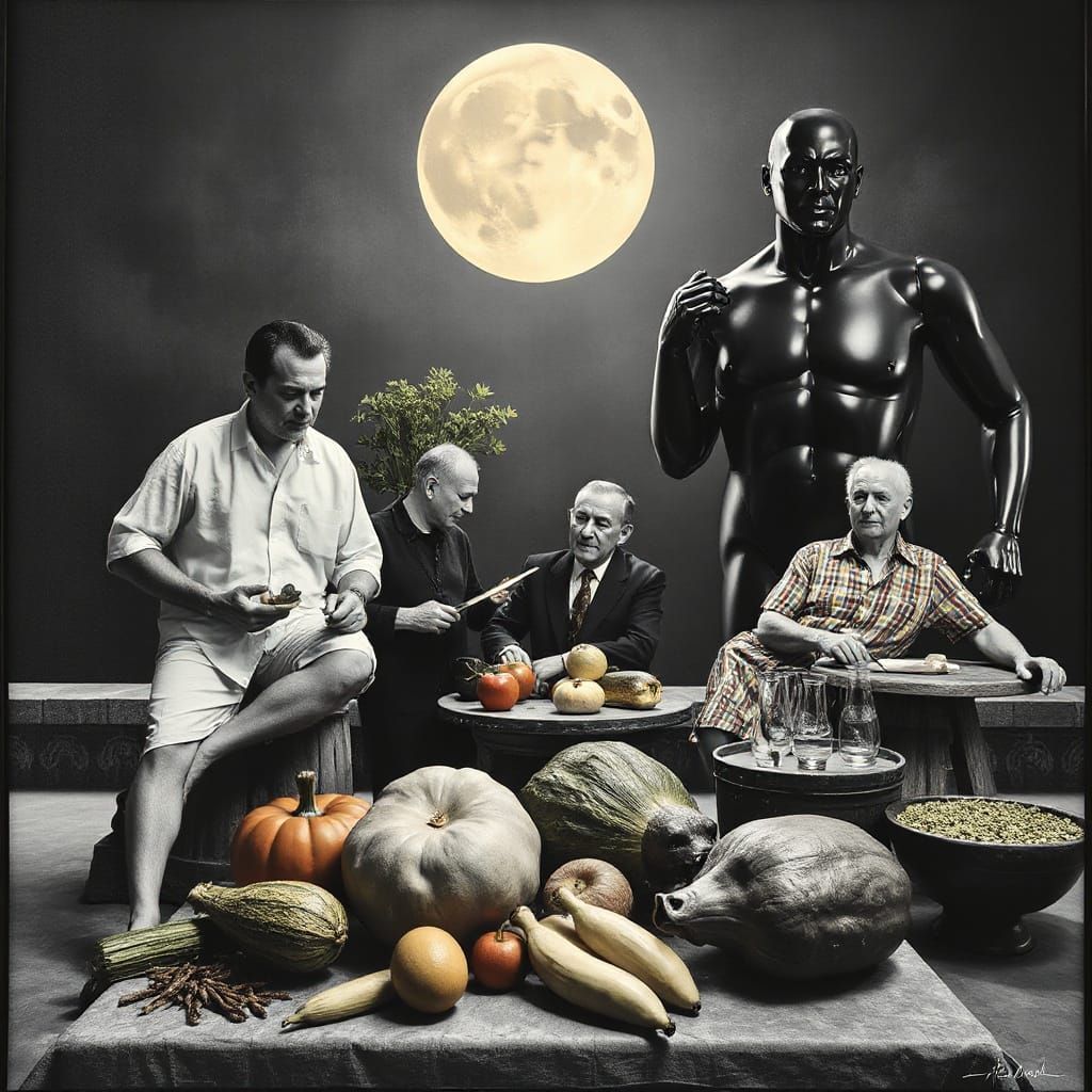 Farmers in Futuristic Surrealist Style