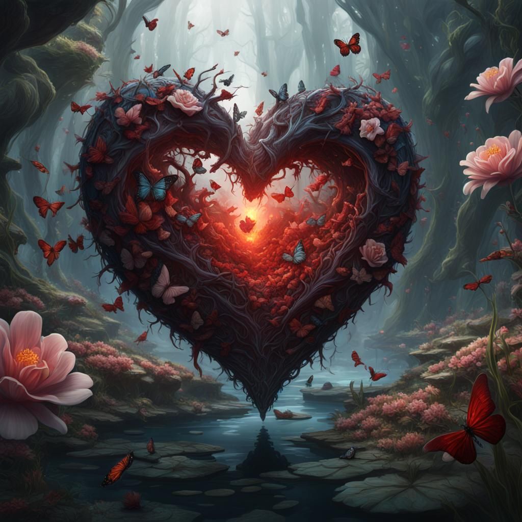 Butterflies Emerge from Bloody Heart: Fantasy Concept Art
