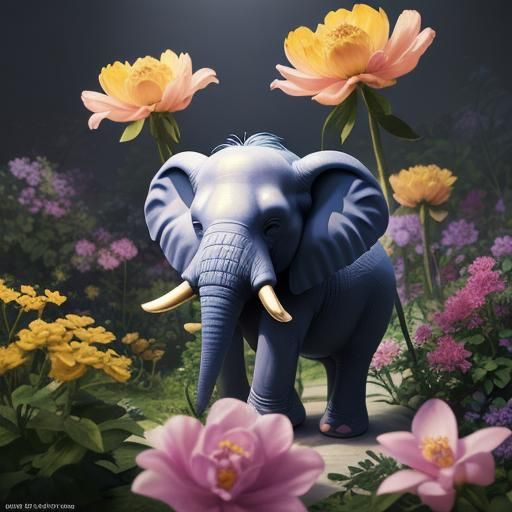 Winged Elephant in Flower Garden: Fantasy Concept Art