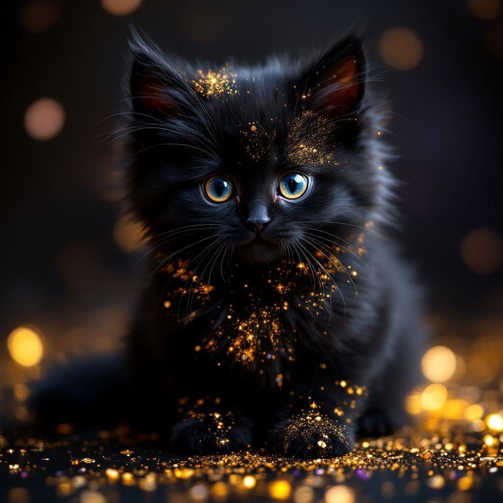 Hyperrealistic Gilded Kitten with Gold Glitter