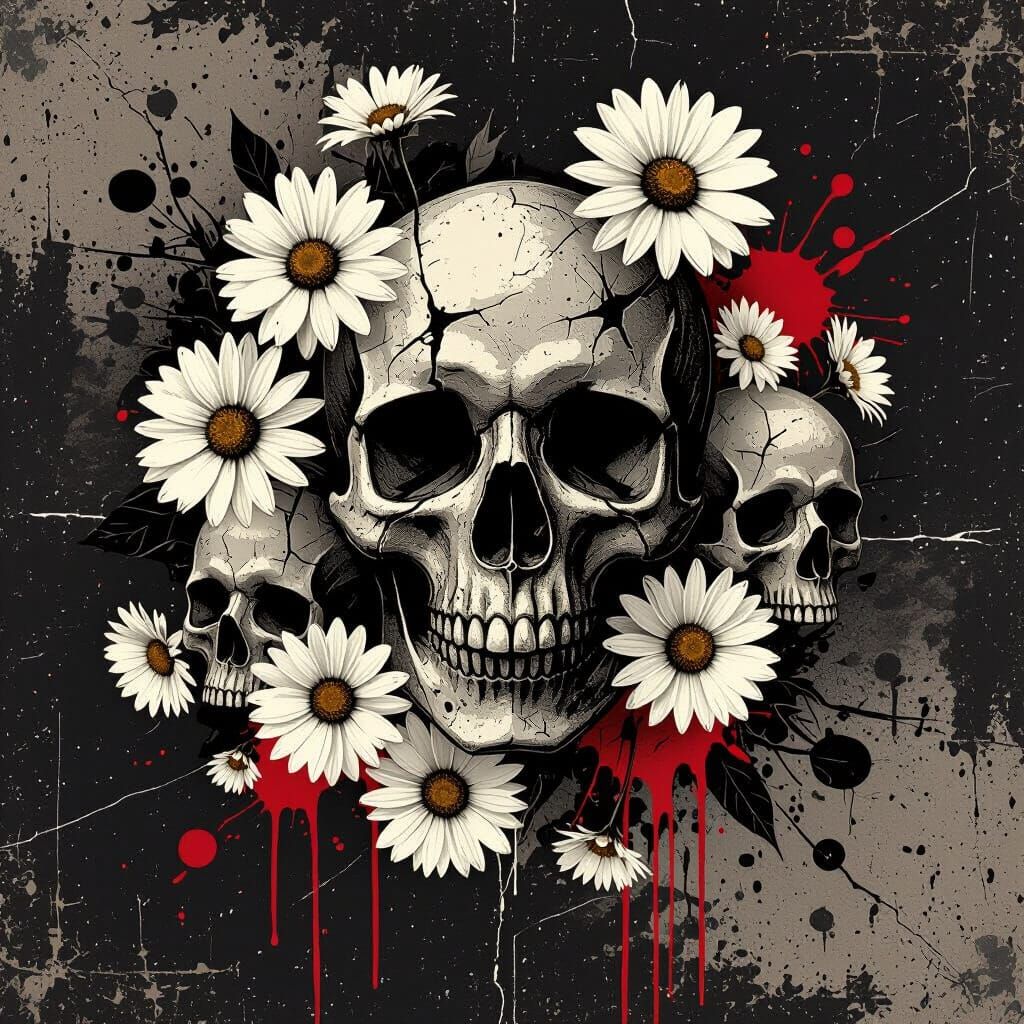 Dark Grunge Daisies and Skulls Facebook Cover