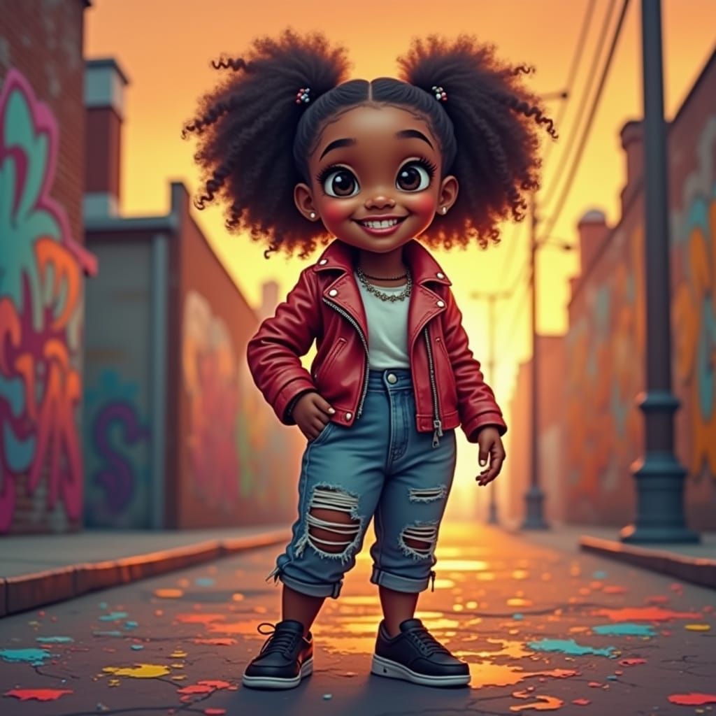 Retro-Style Girl in Vibrant Graffiti Setting
