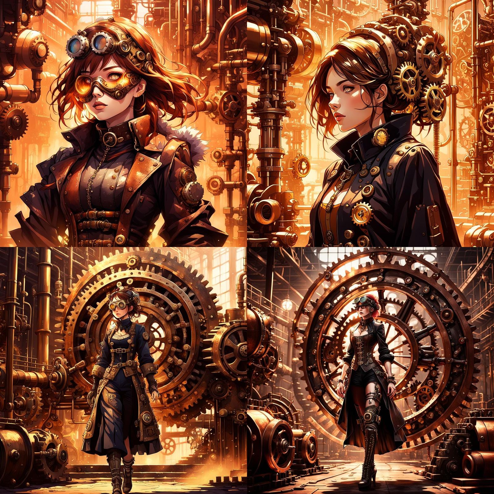 Steampunk Girl in Gear Factory: Anime-Inspired 3D Art