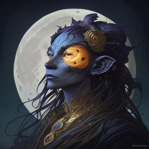 Purple Monster in Pumpkin Moon, Art Nouveau Style