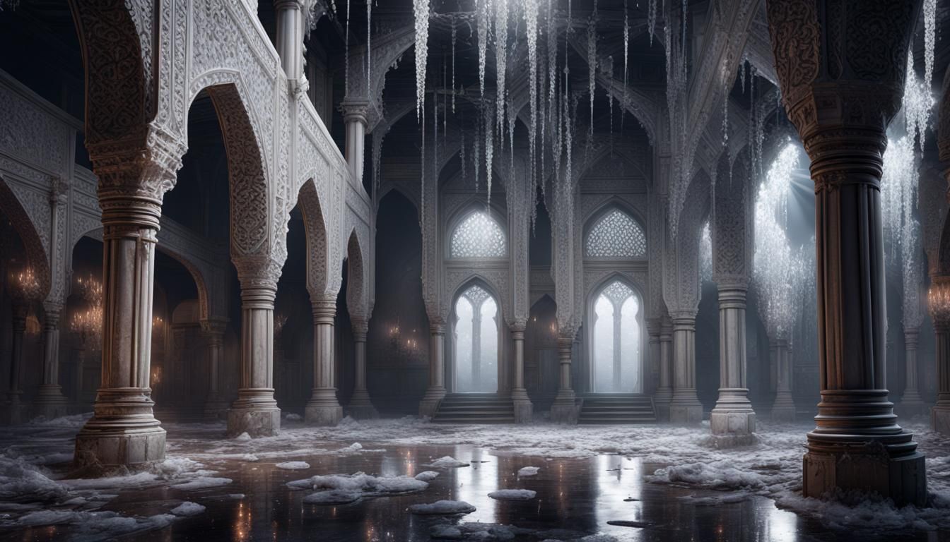 Hyper Realistic White Crystals Inside a Dark Abandoned Mosqu...