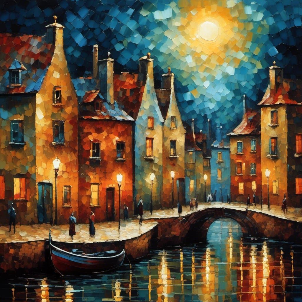 Dreamy Vintage Harbor in Impasto Oil Painting