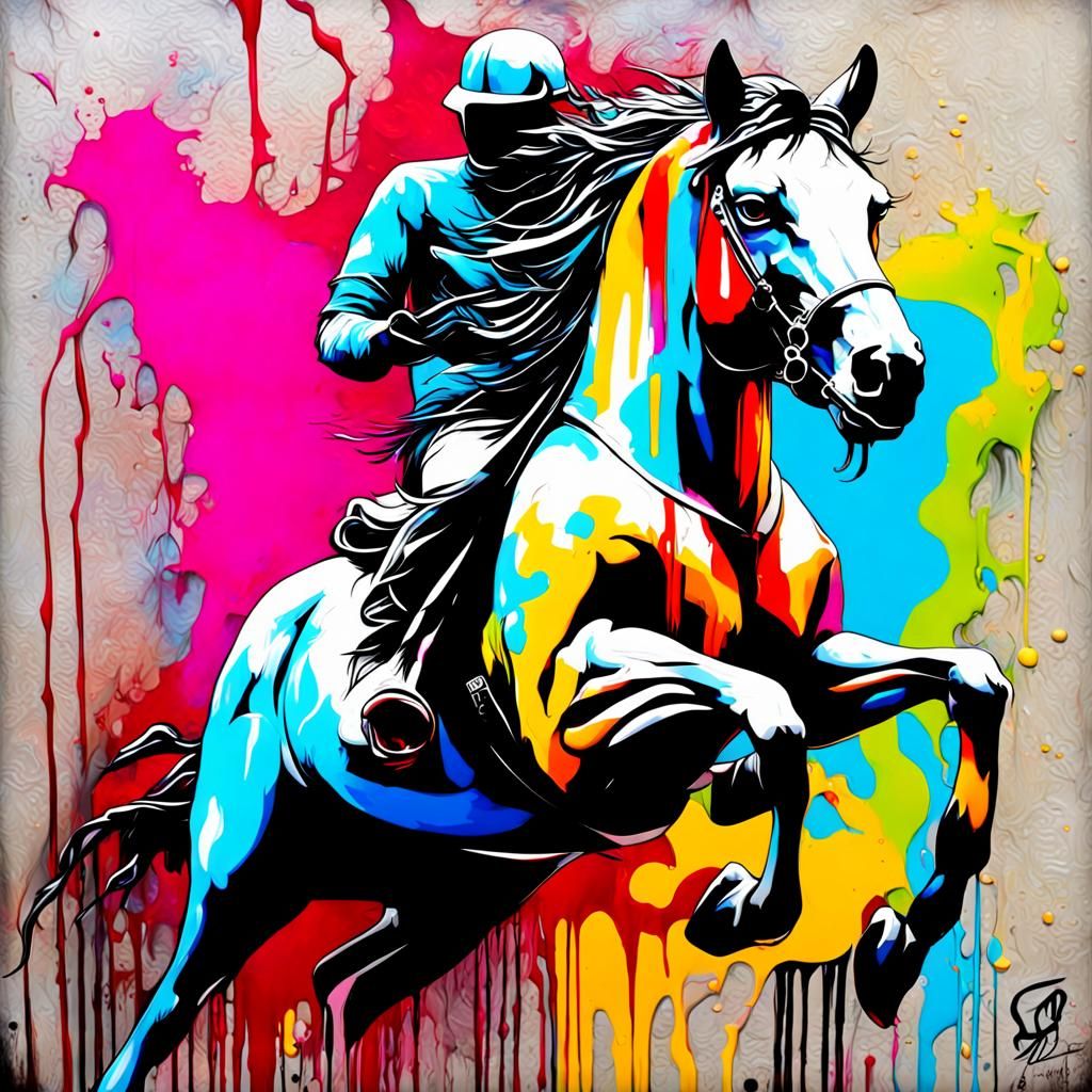 Knight on Horse in Graffiti Splash Art Style