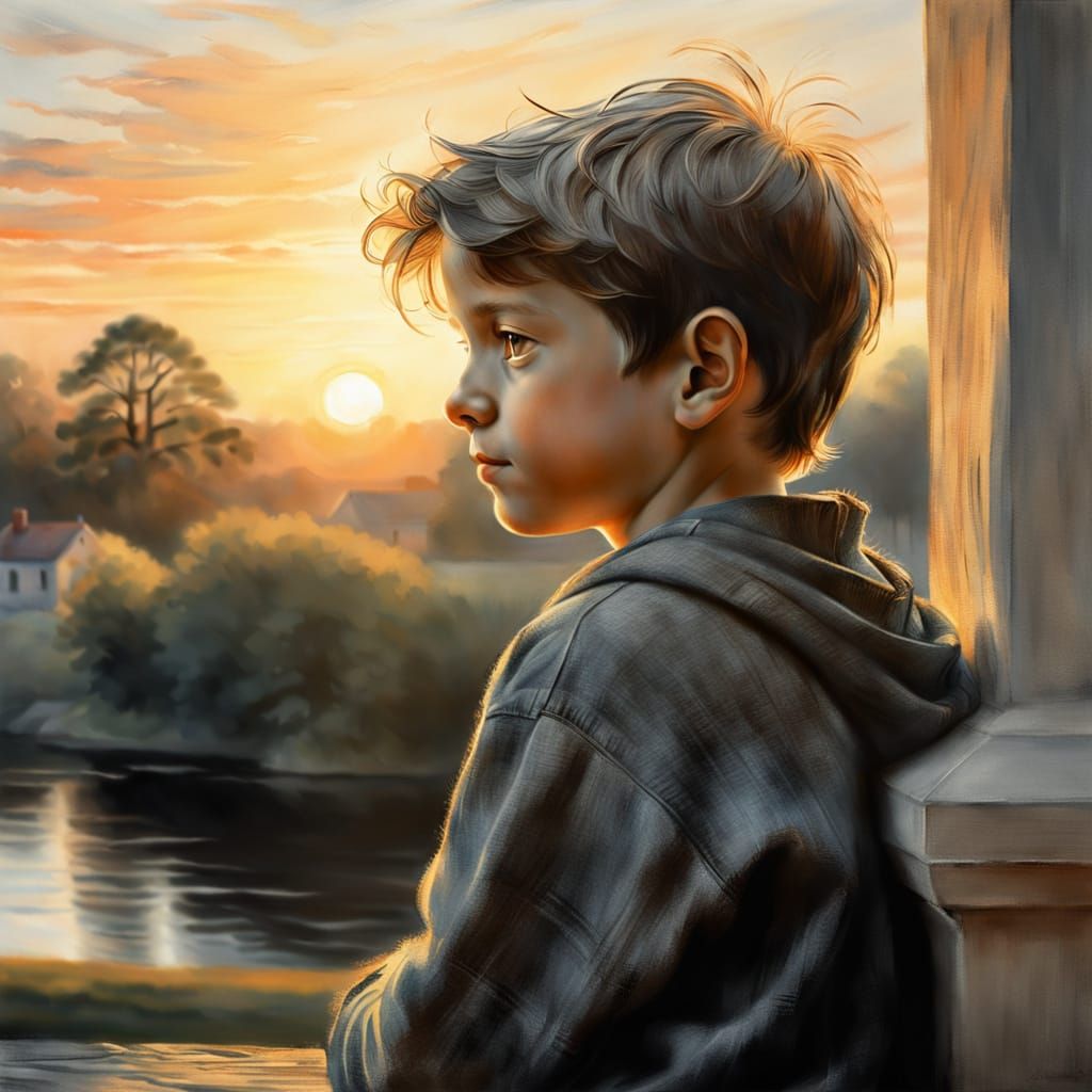 Whimsical Morning Scene in Charcoal Drawing Style