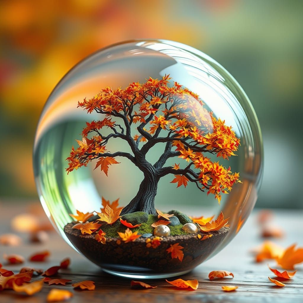 Crystal Ball Autumn Miniature Tree Art