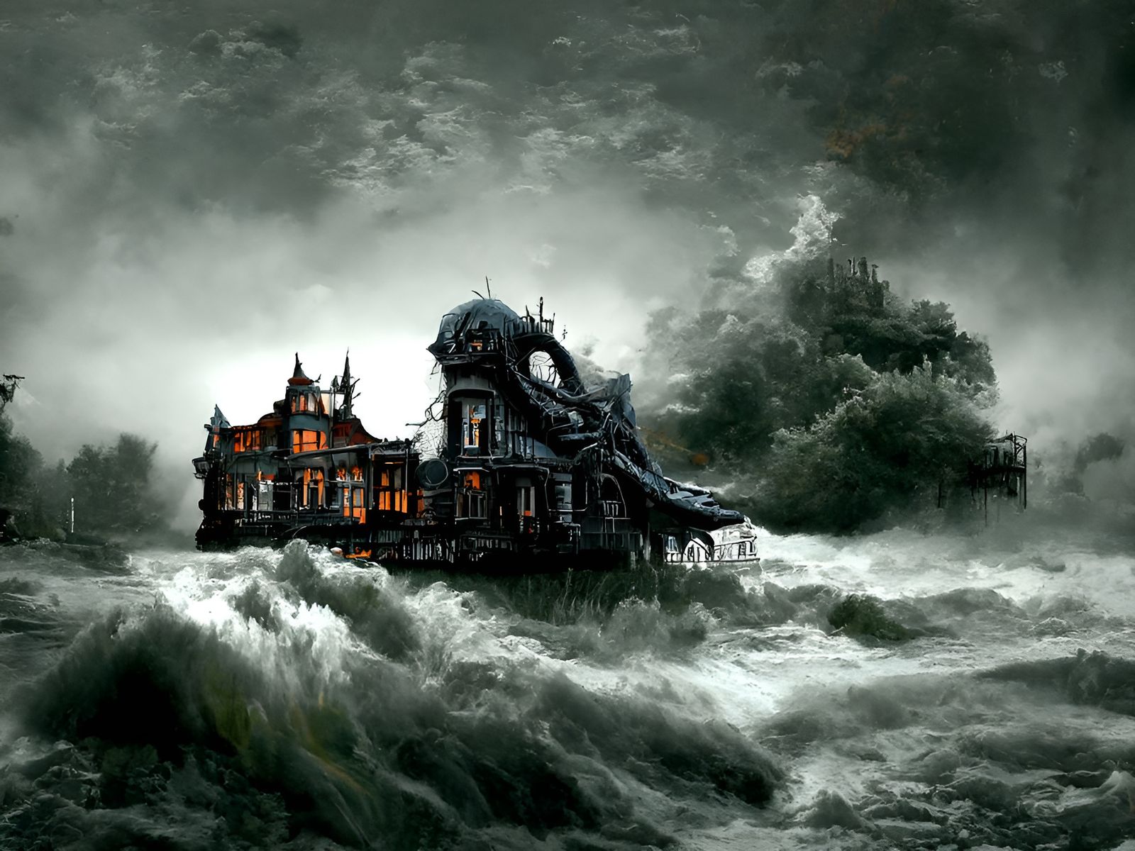 Eerie Victorian House on the Ocean: Digital Painting