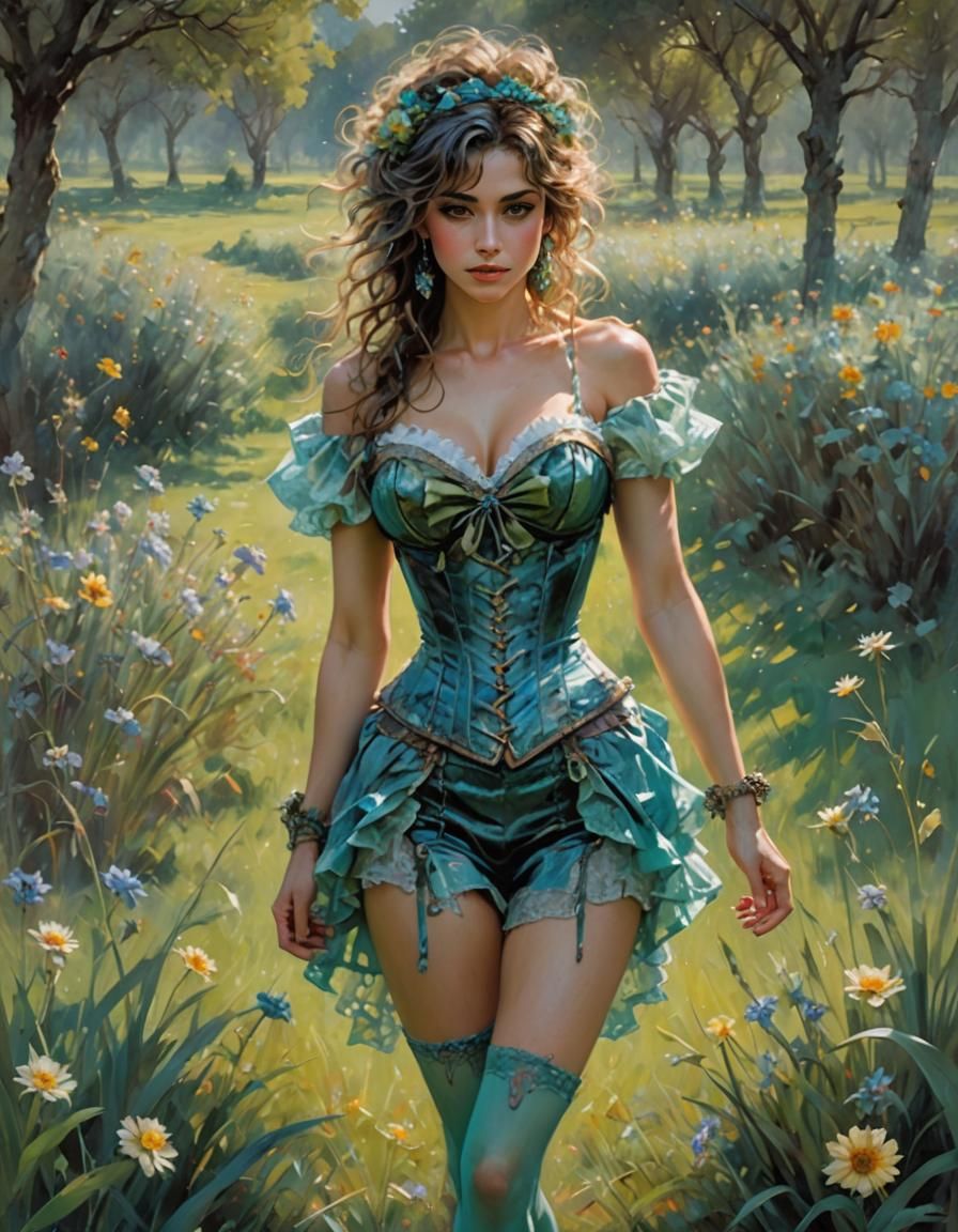 Psychedelic Meadow Portrait in Jose Royo Style