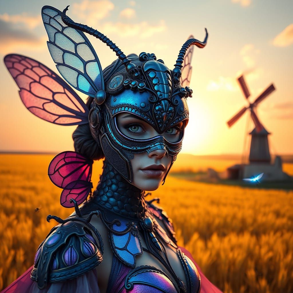 Surreal Fantasy Portrait of Insect Queen in Regal Attire